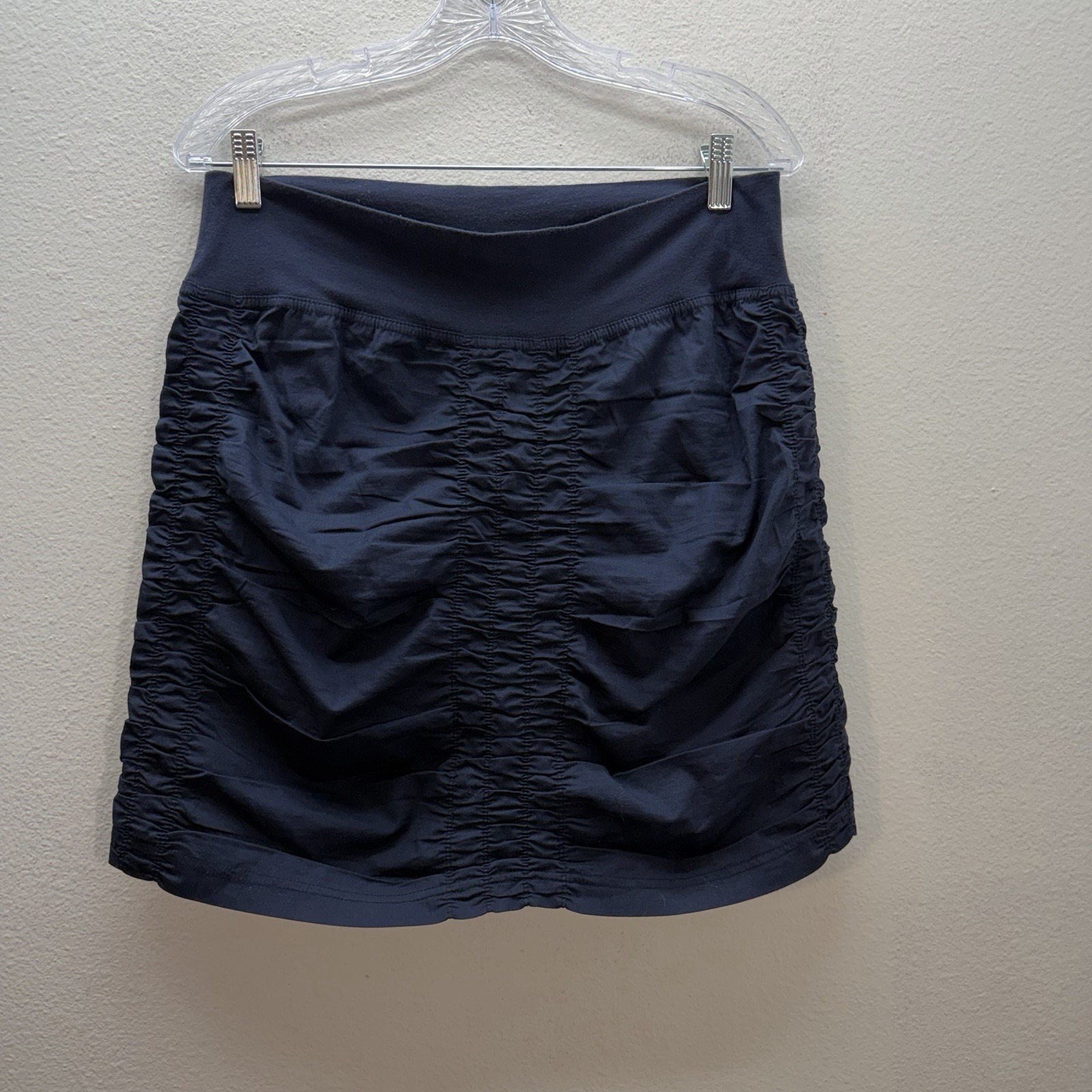 Xcvi Wearables Skirt Sz M Ruched Mini Stretch Art To Wear 100% Cotton Navy Blue